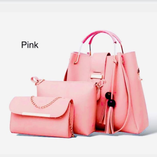 three-piece pink handbag set